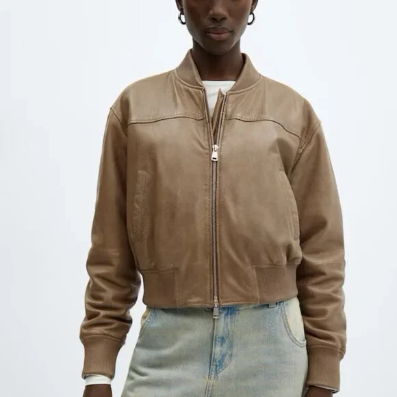 MANGO NWT Genuine Leather Bomber - Picture 2 of 16
